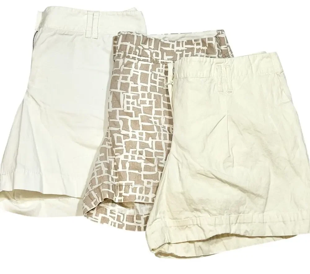 Ann Taylor LOFT Shorts Lot 3 Women 10 White Beige Geometric Linen Blend Casual